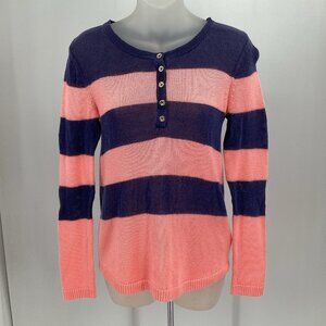Lilly Pulitzer Women's Adair Striped Henley Sweater Pink Blue Size Small